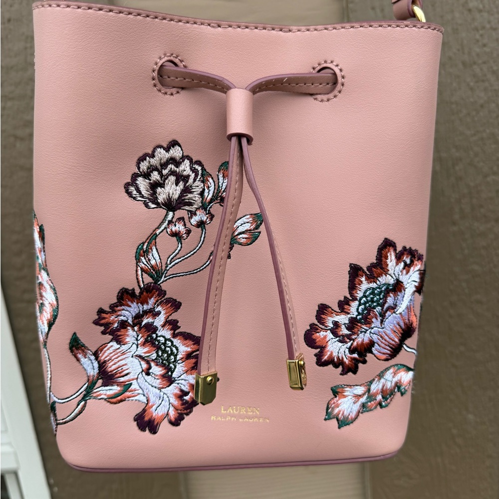 Ralph Lauren Pink Floral embroidered Crossbody Bag